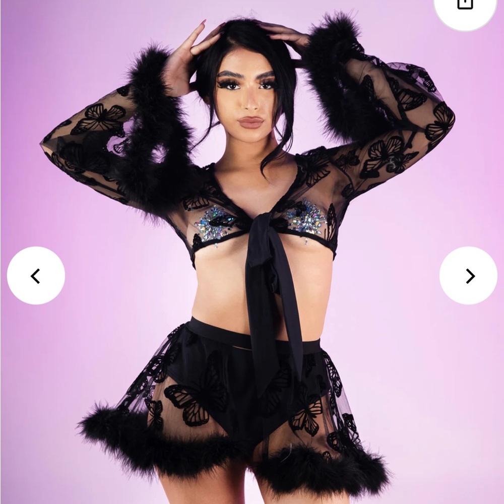 Butterfly Two-Piece Sheer Rave Top & Skirt 🖤🦋